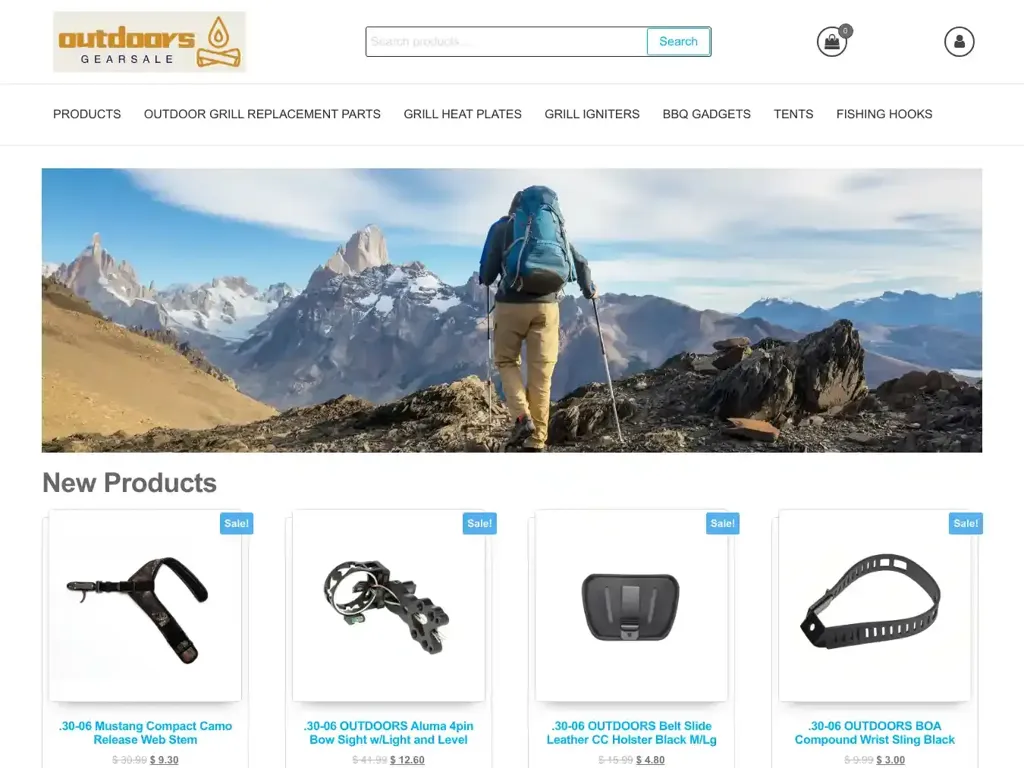 Screenshot of Outdoorsgearsale.com taken on Monday the 23rd of December 2024