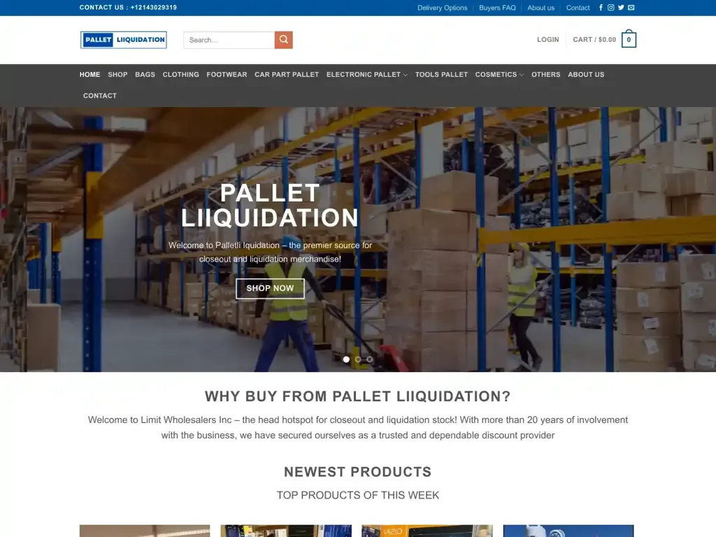 Screenshot of Palletliiquidation.com taken on Sunday the 25th of August 2024