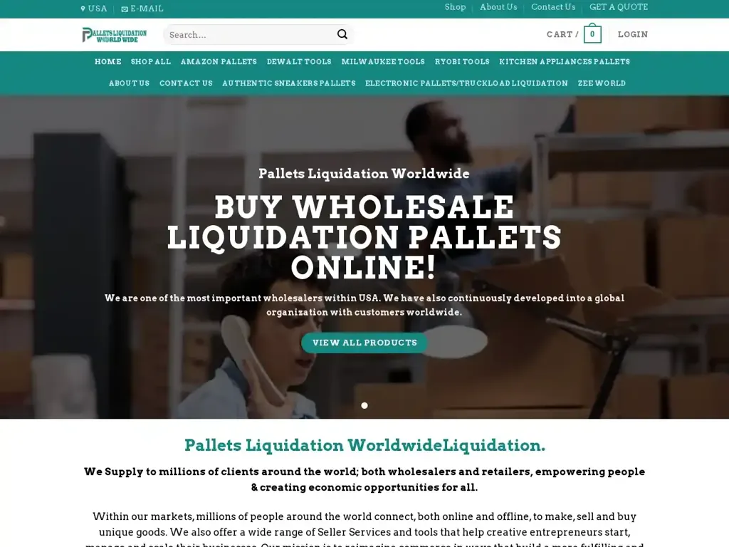 Screenshot of Palletsliquidationworldwide.com taken on Thursday the 17th of October 2024