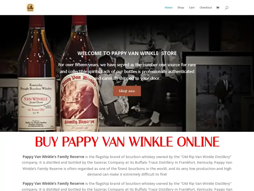 Screenshot of Pappyvanwinklestore.com taken on Sunday the 28th of January 2024