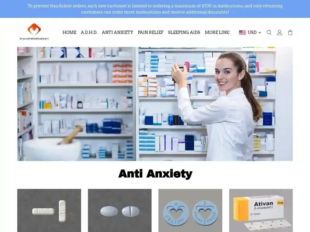 Screenshot of Peaceofmindpharmacy.shop taken on Thursday the 10th of October 2024