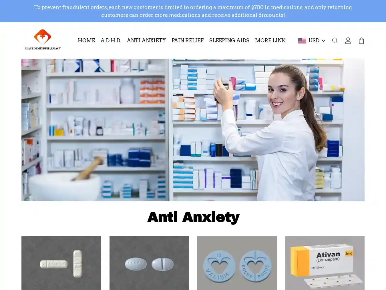 Peaceofmindpharmacy.shop Fraudulent Non-Delivery website.