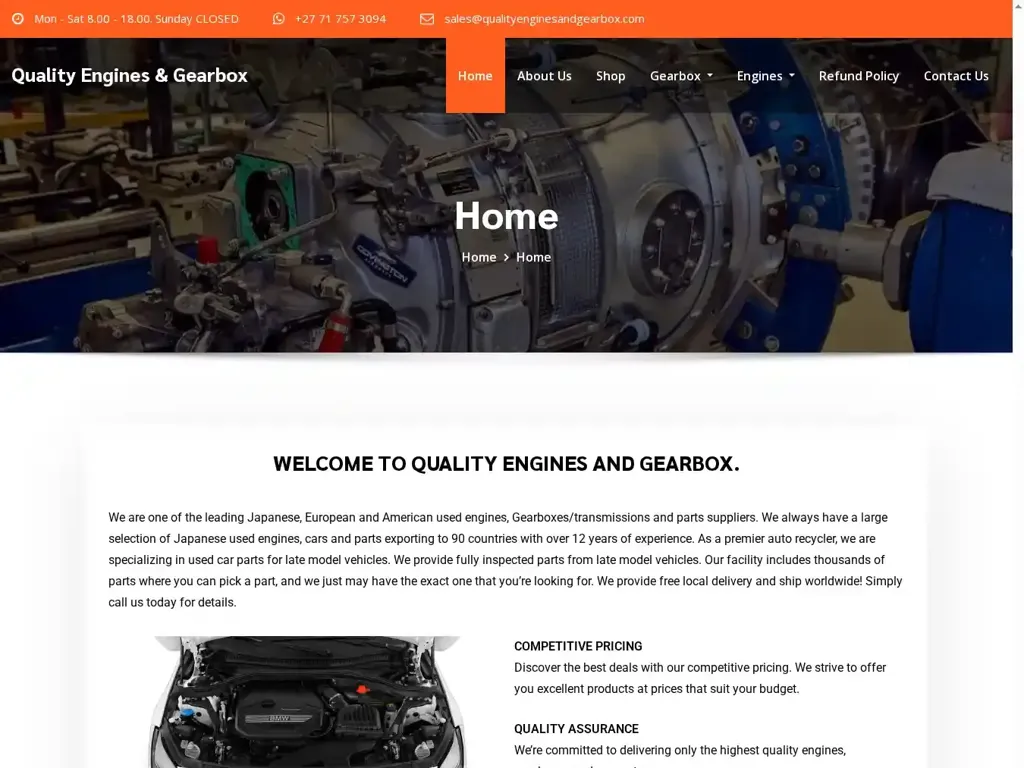 Screenshot of Qualityenginesandgearbox.com taken on Thursday the 21st of August 2025