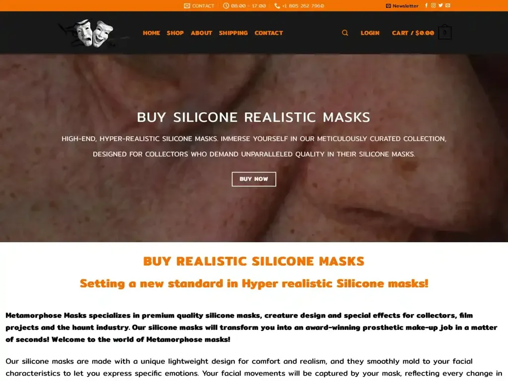 Screenshot of Realisticsiliconmasks.com taken on Tuesday the 7th of May 2024