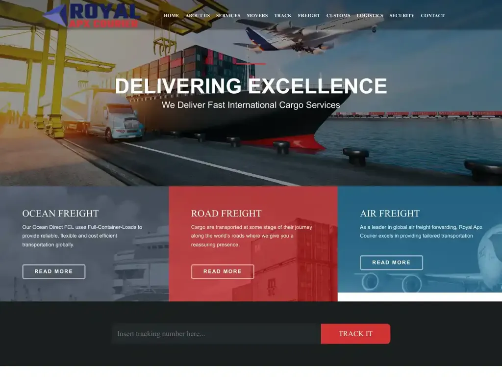 Screenshot of Royalapxcourier.com taken on Friday the 23rd of August 2024