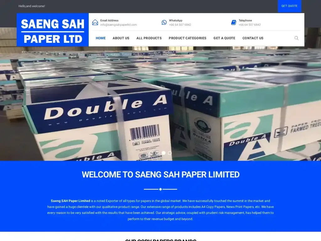 Screenshot of Saengsahpaperltd.com taken on Thursday the 4th of January 2024