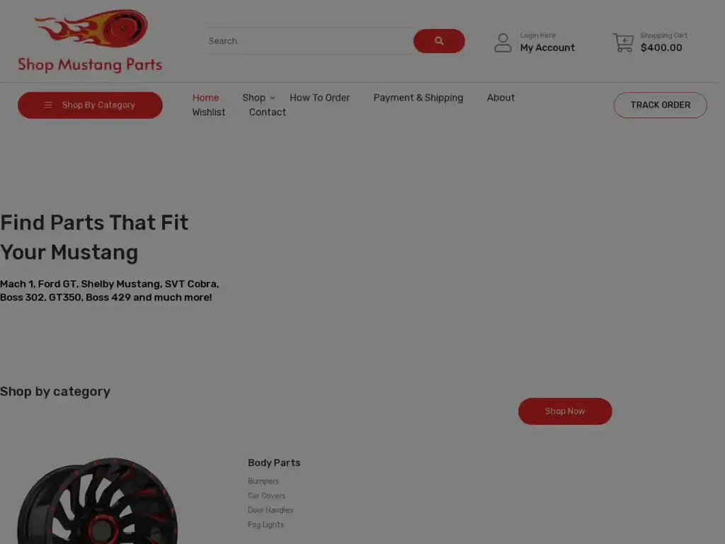 Screenshot of Shopmustangparts.com taken on Sunday the 20th of October 2024