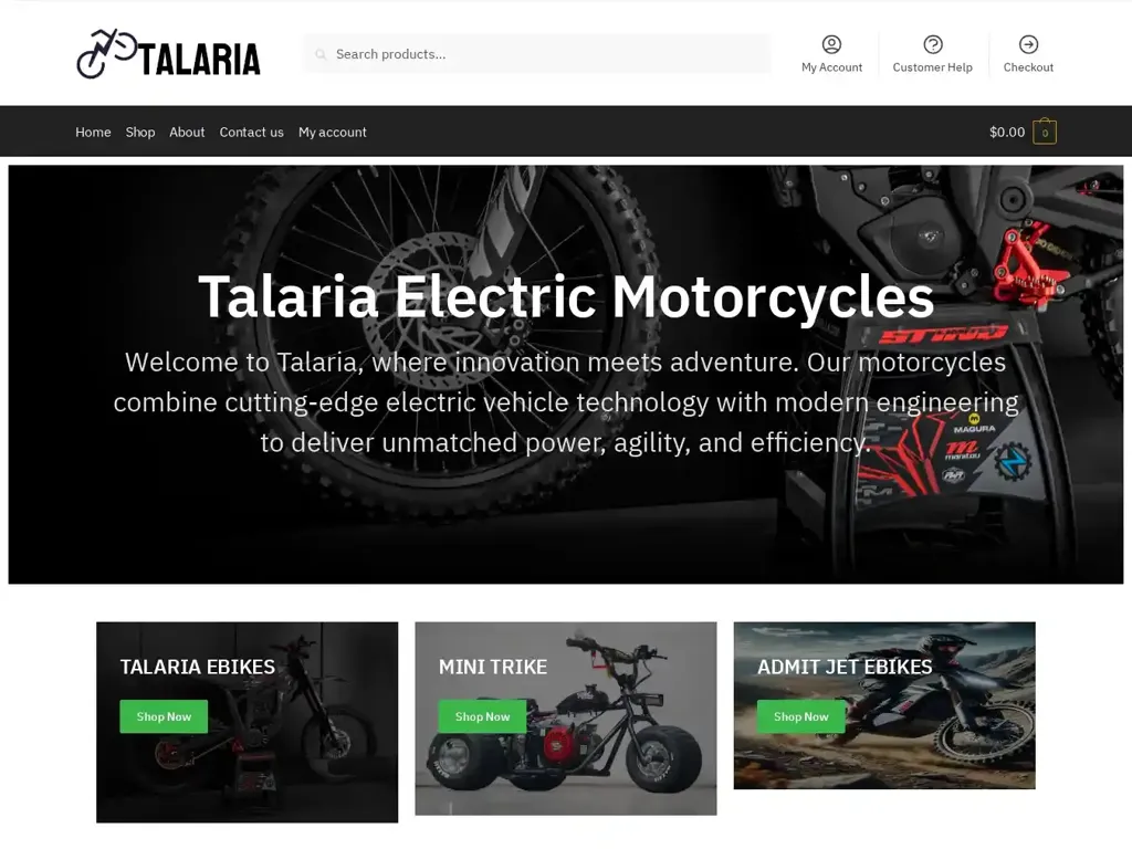 Screenshot of Talariaebikeco.com taken on Saturday the 23rd of November 2024