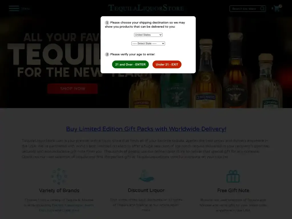 Screenshot of Tequilaliquorstore.com taken on Tuesday the 16th of January 2024