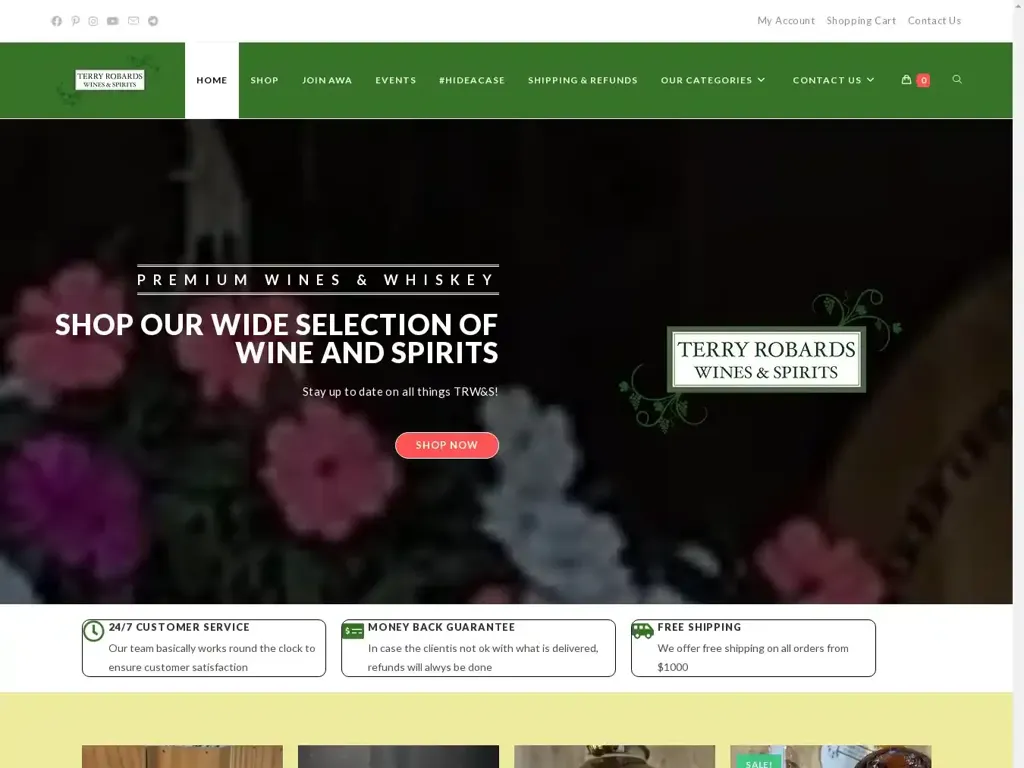 Screenshot of Terryrobardswineandspirits.com taken on Wednesday the 29th of May 2024