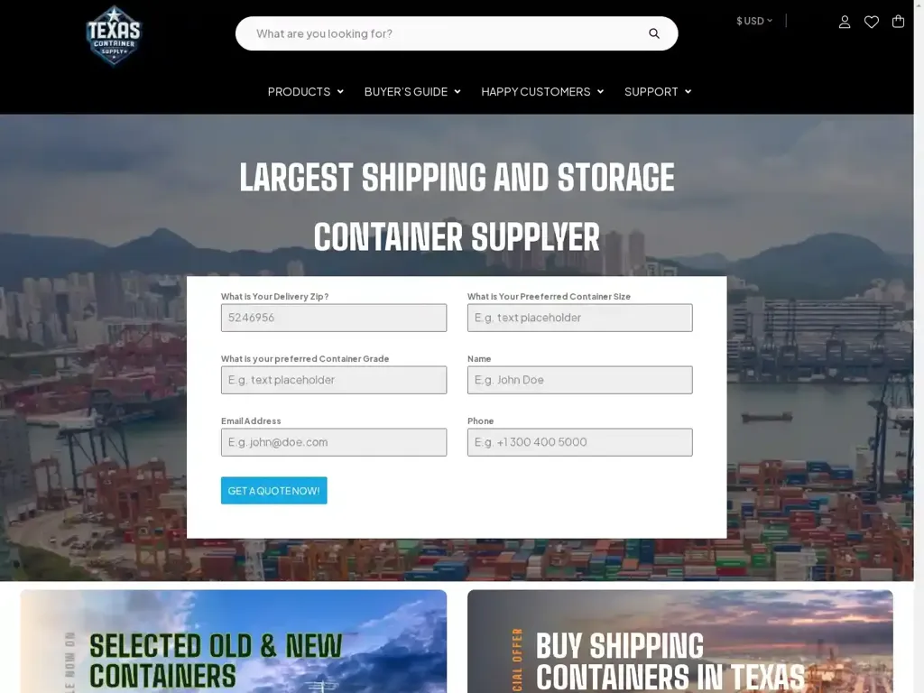 Screenshot of Texascontainersupply.com taken on Wednesday the 14th of August 2024