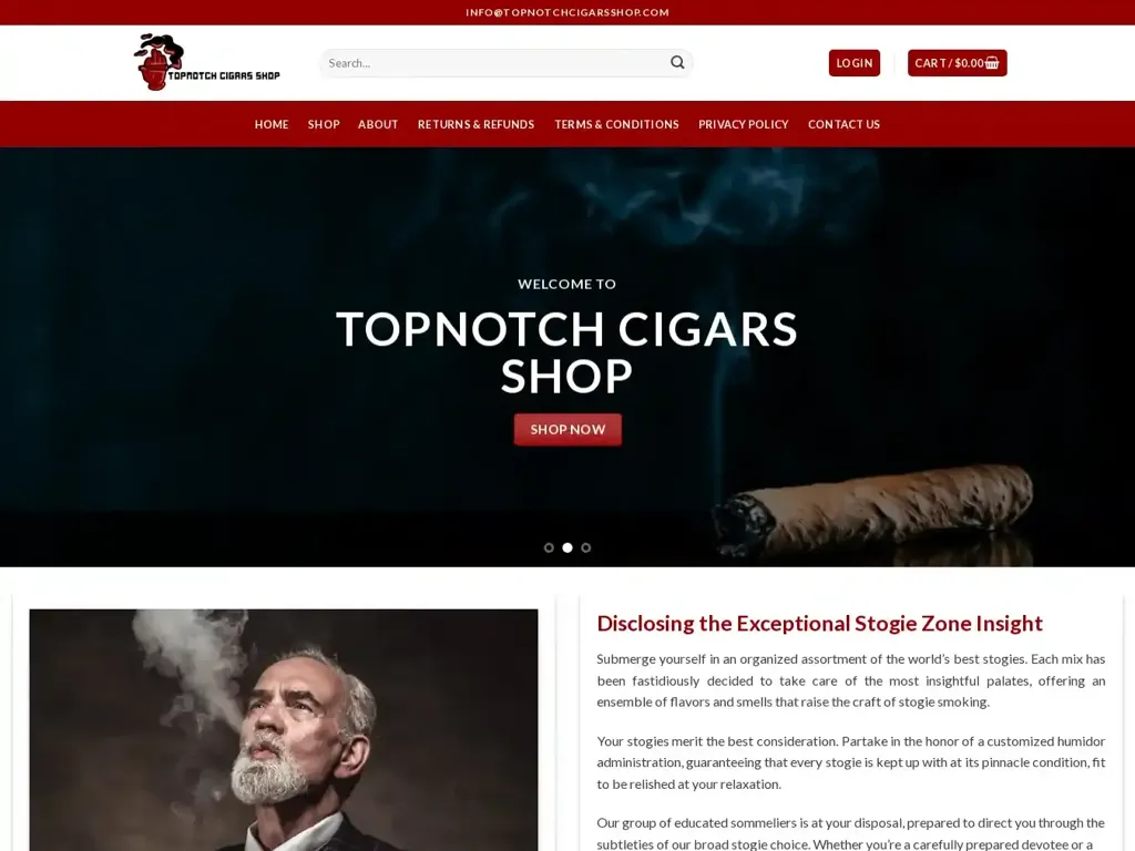 Screenshot of Topnotchcigarsshop.com taken on Friday the 26th of January 2024
