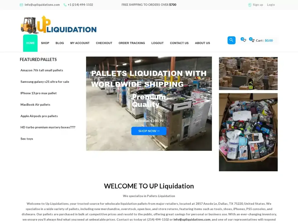 Screenshot of Upliquidations.com taken on Tuesday the 10th of December 2024