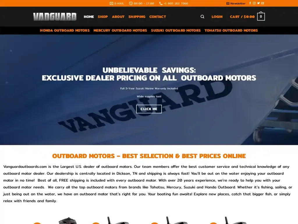 Screenshot of Vanguardoutboards.com taken on Tuesday the 7th of May 2024