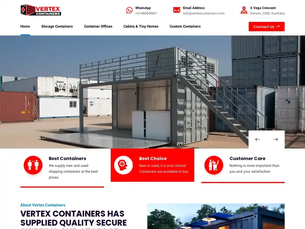 Screenshot of Vertexcontainers.com taken on Monday the 24th of June 2024