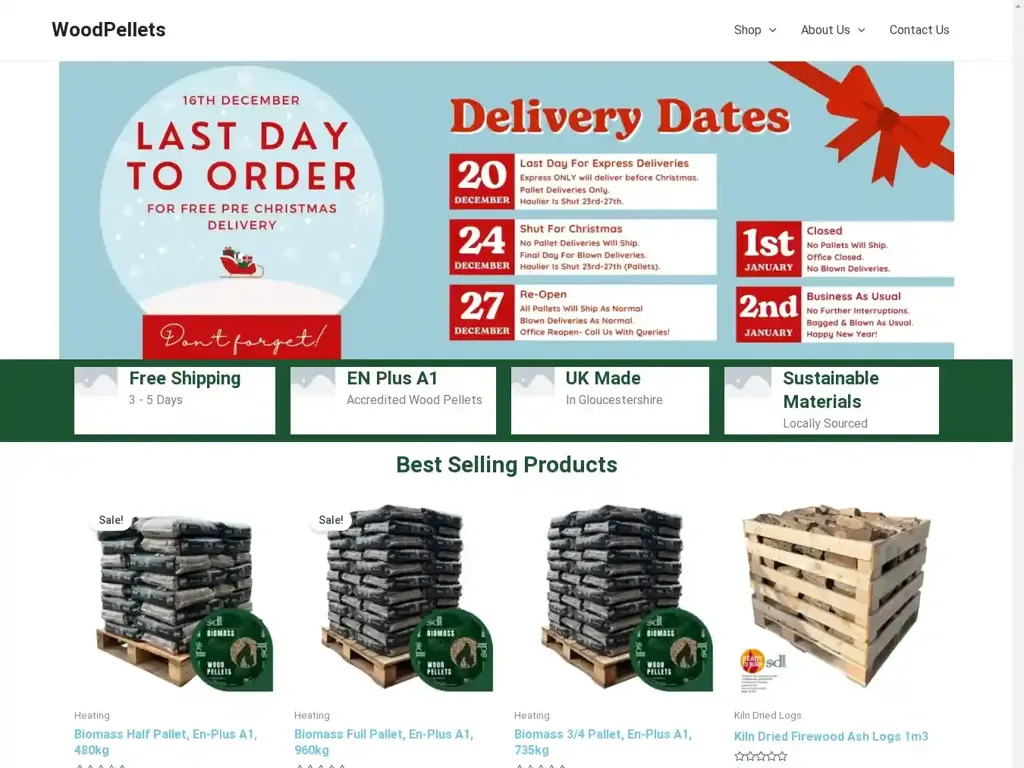 Screenshot of Woodpelletsdirect.shop taken on Monday the 30th of December 2024