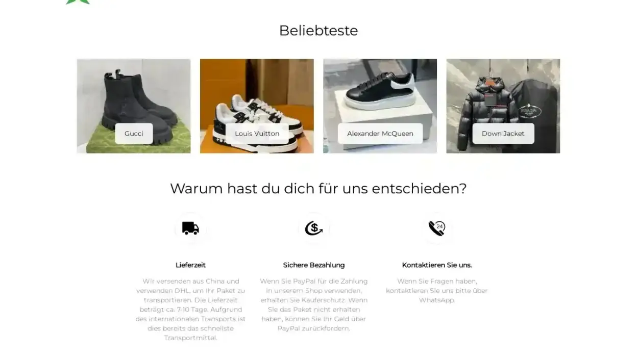 Screenshot of Non-Delivery scam website 1to1reps.store