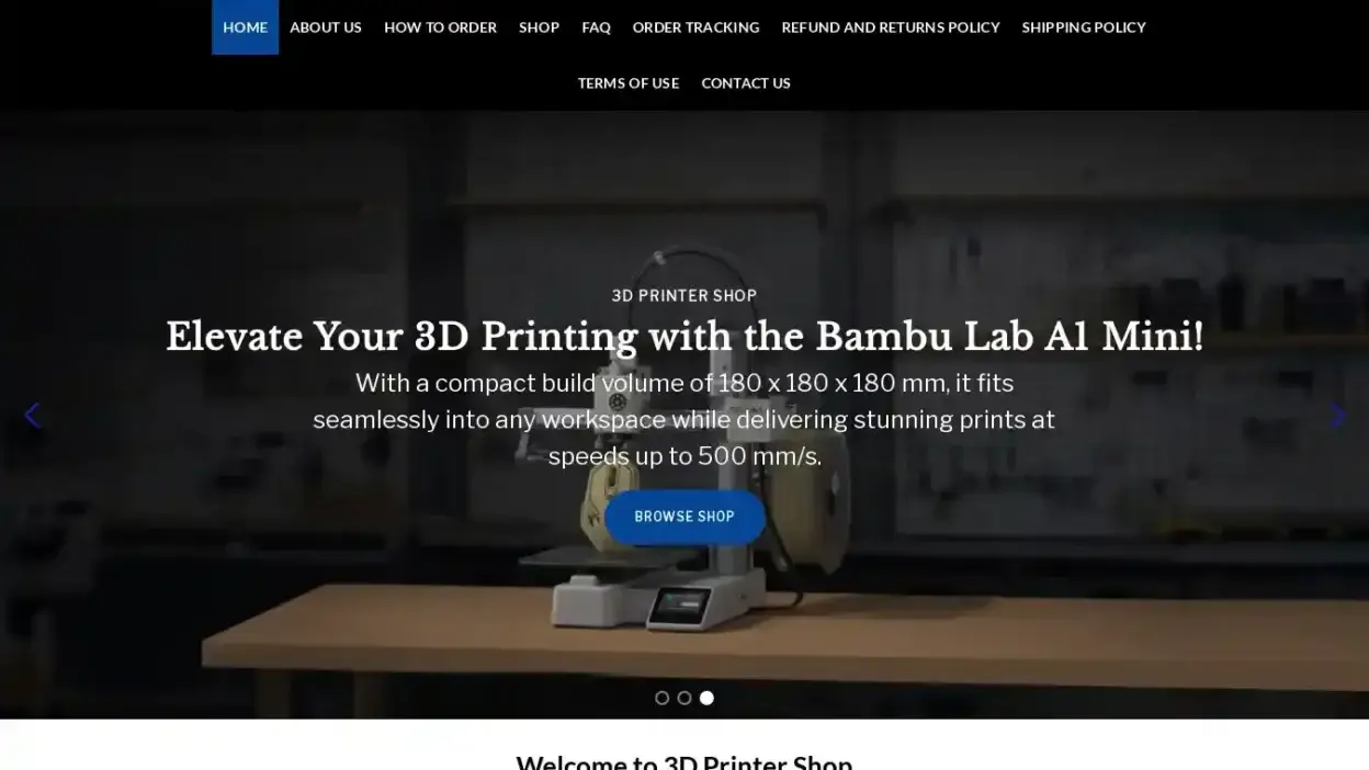 Screenshot of Non-Delivery scam website 3dprinter-shop.com
