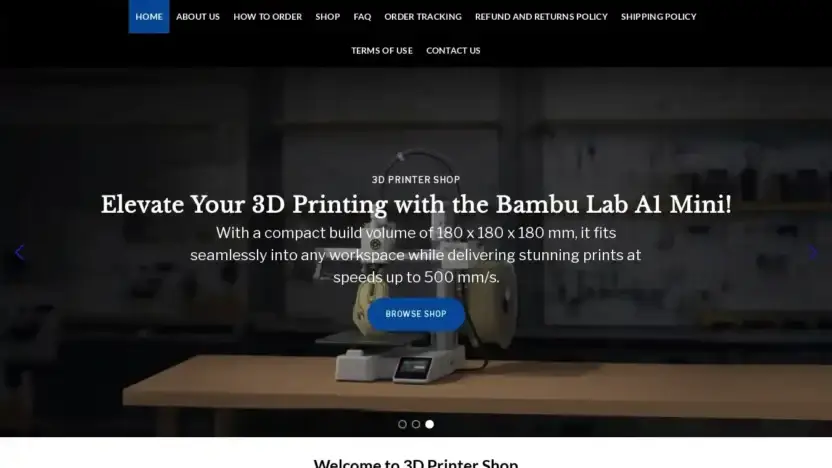 Screenshot of Non-Delivery scam website 3dprinter-shop.com