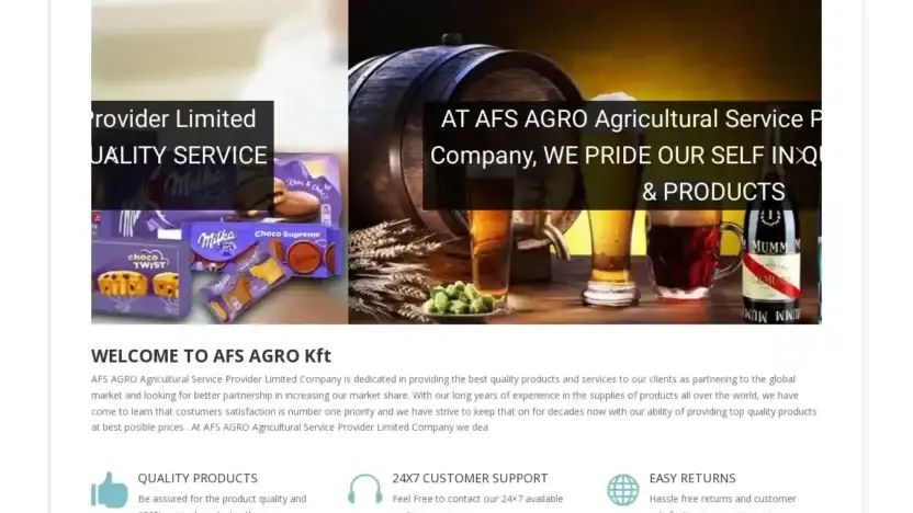 Screenshot of Non-Delivery scam website Afsagroserviceskft.com