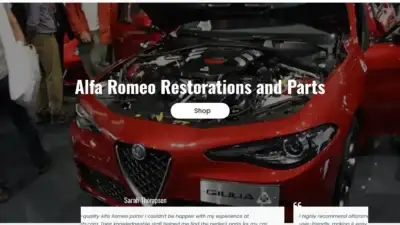 Screenshot of Automobile scam website Alfaromeorestorationsandparts.com