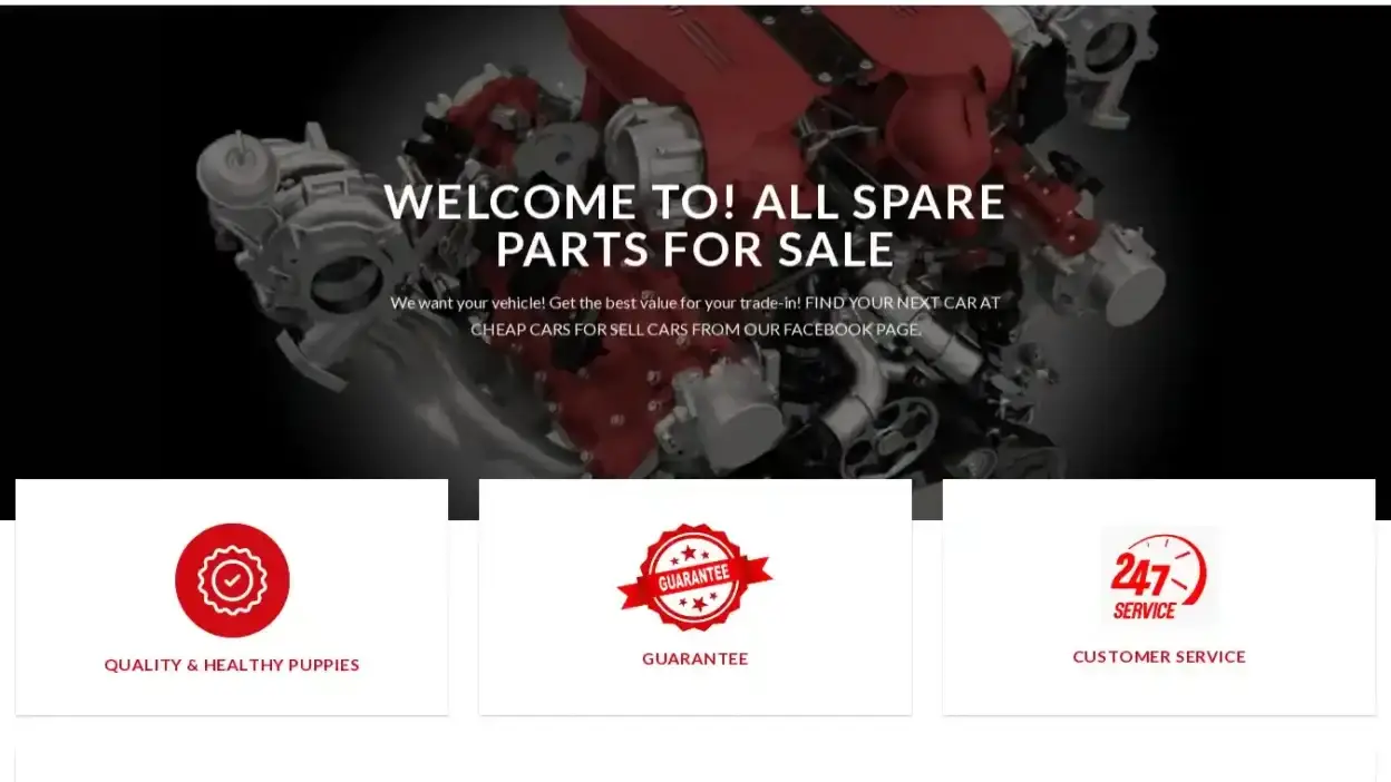 Screenshot of Automobile scam website Allsparepartsforsale.com