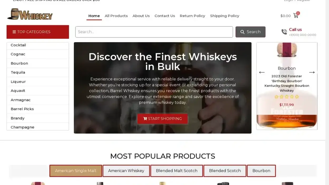 Screenshot of Whisky scam website Barrelwhis.com