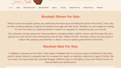 Screenshot of Non-Delivery scam website Baseballglovesforsale.com