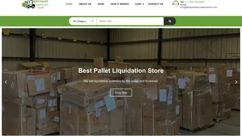 Screenshot of Liquidation scam website Bestpalletliquidationstore.com