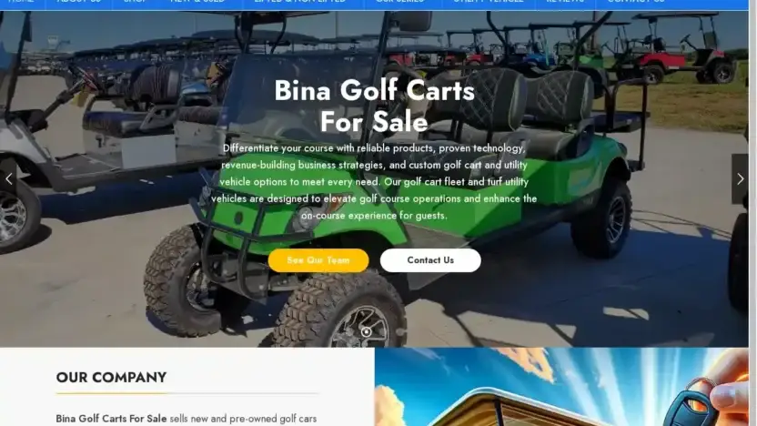 Screenshot of Automobile scam website Binagolfcarts.com