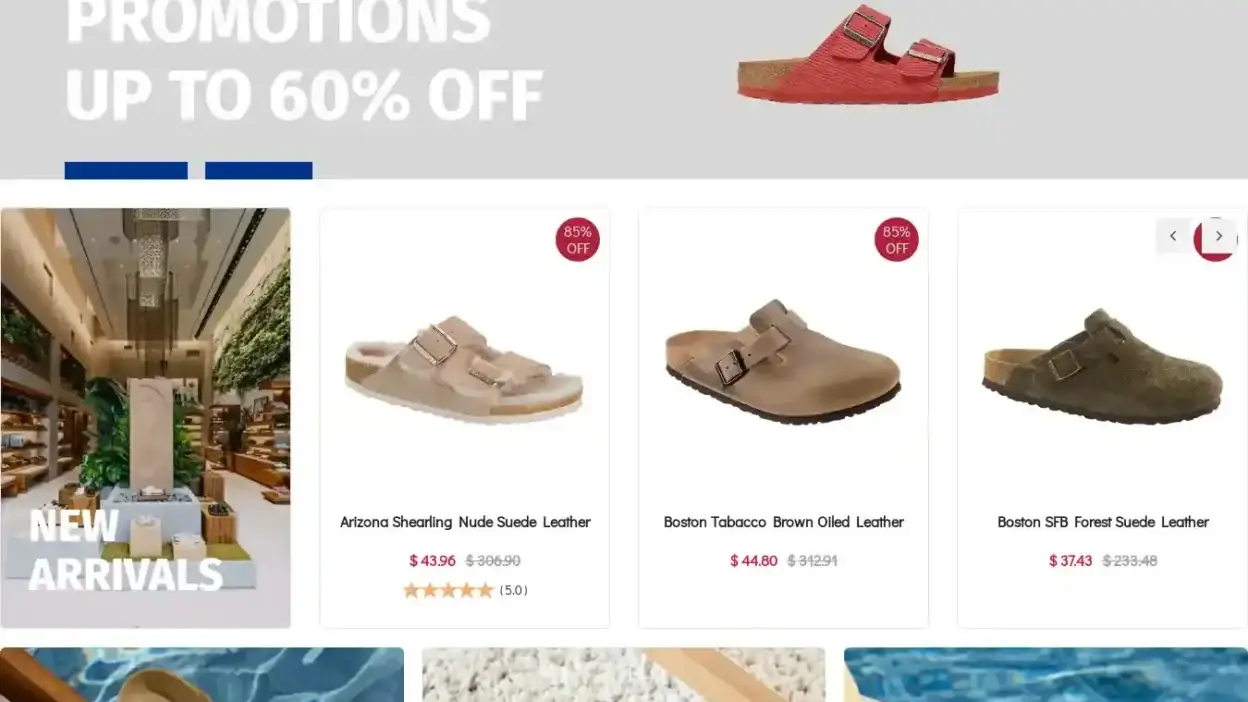 Screenshot of Non-Delivery scam website Birkenstockshoot.com