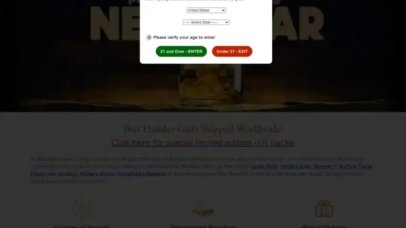 Screenshot of Whisky scam website Bourbonliquorstore.com