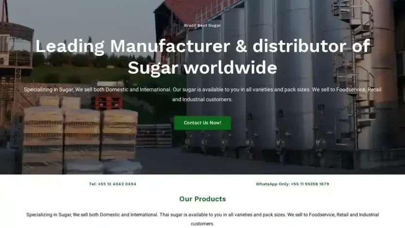 Screenshot of Commodity scam website Brazilbestsugar.com