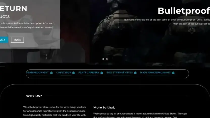 Screenshot of Non-Delivery scam website Bulletproofstore.org