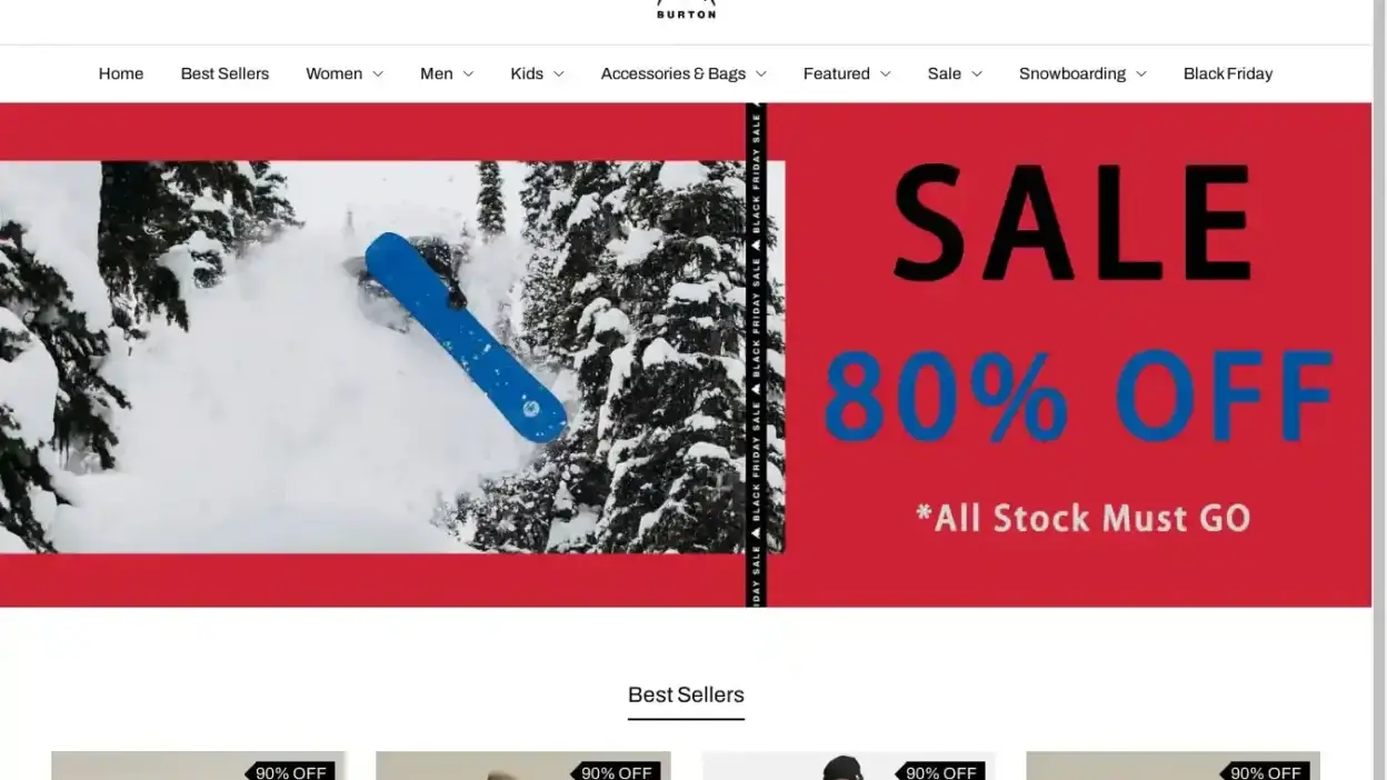 Screenshot of Non-Delivery scam website Burtonus.shop