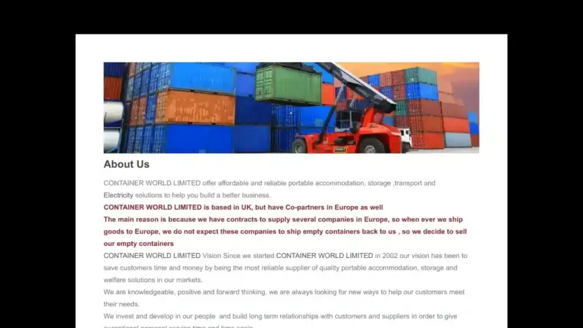 Screenshot of Non-Delivery scam website Buyshippingcontainers.co.uk