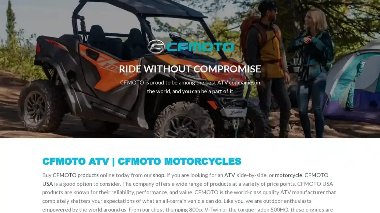 Screenshot of Automobile scam website Cfmotosusa.com