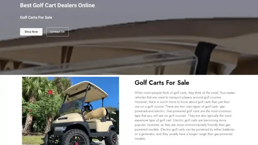 Screenshot of Automobile scam website Cheapgolfcartsdealer.com