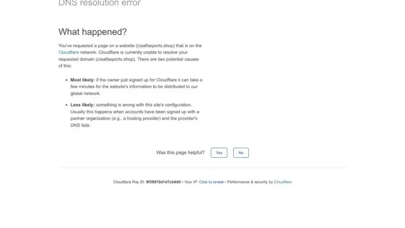 Screenshot of Non-Delivery scam website Cisalfasports.shop