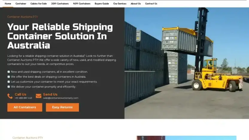 Screenshot of Container scam website Containerauctionspty.com