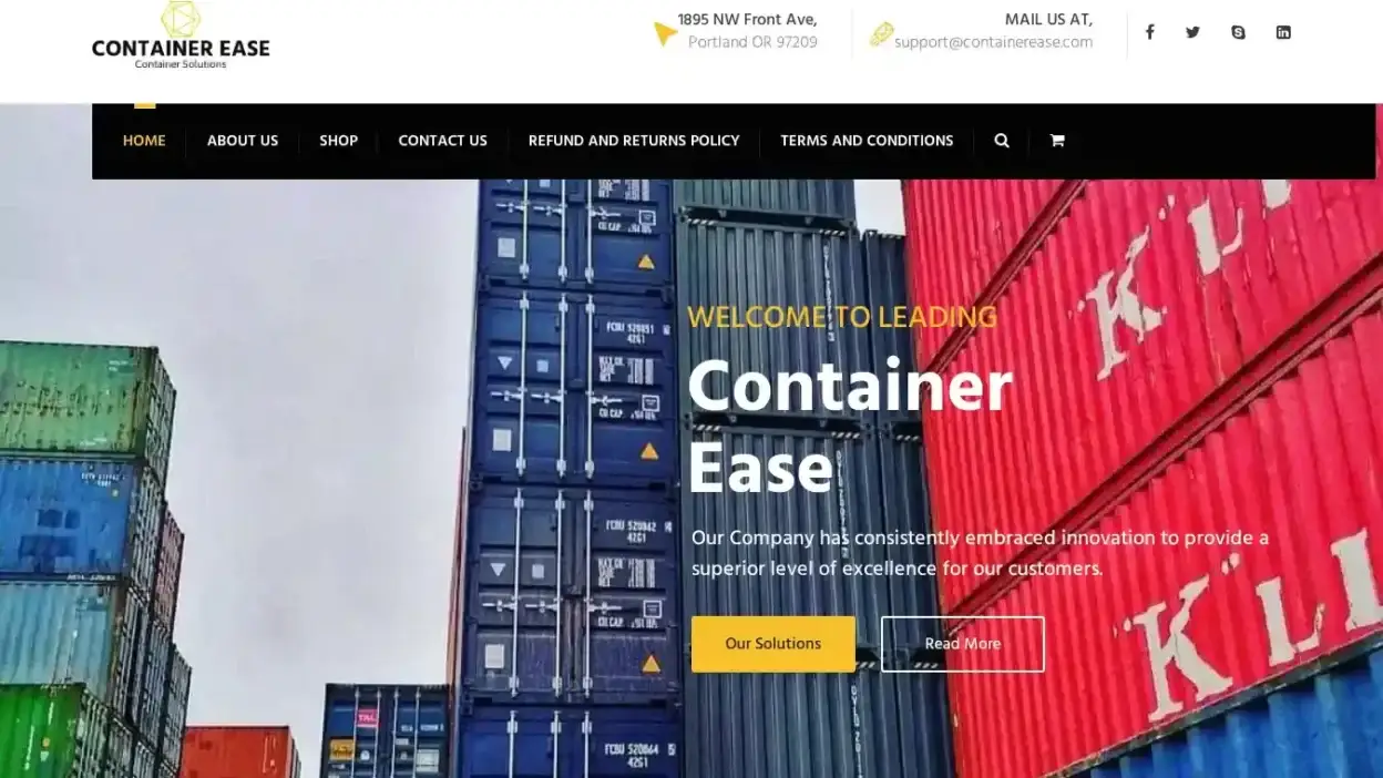 Screenshot of Container scam website Containerease.com