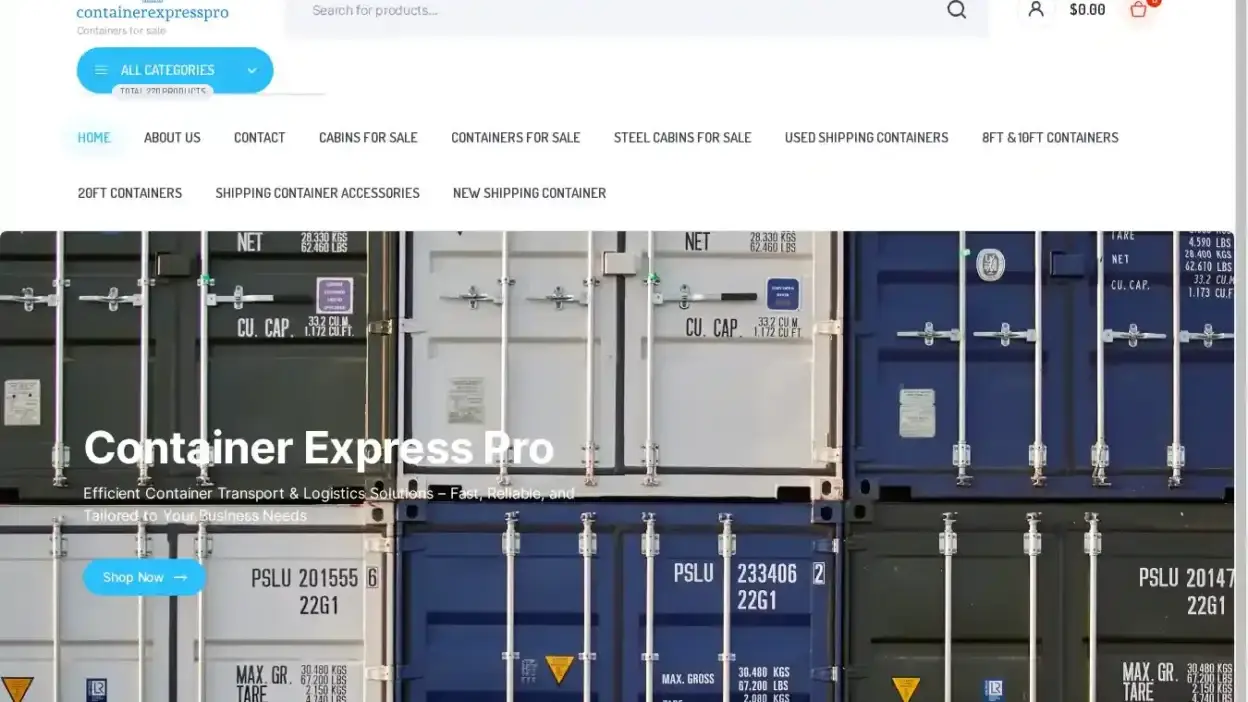 Screenshot of Container scam website Containerexpresspro.com