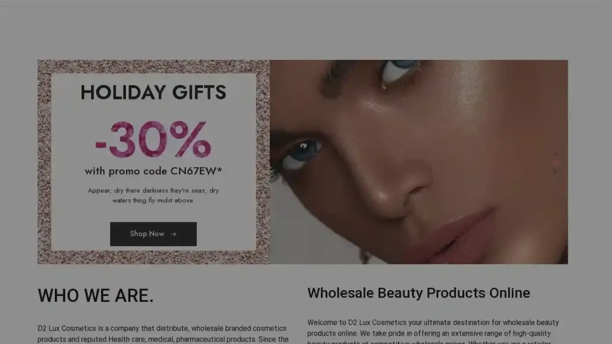 Screenshot of Non-Delivery scam website D2luxcosmetics.com