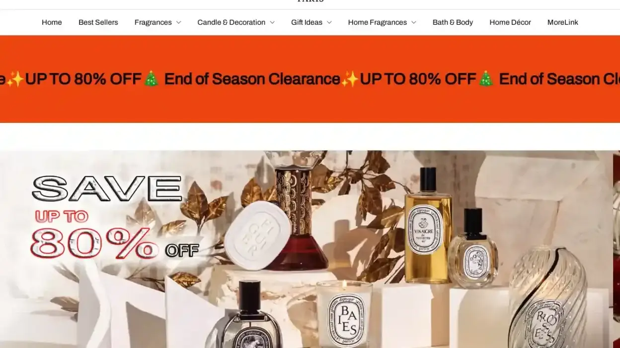 Screenshot of Non-Delivery scam website Diptyquedeals.shop