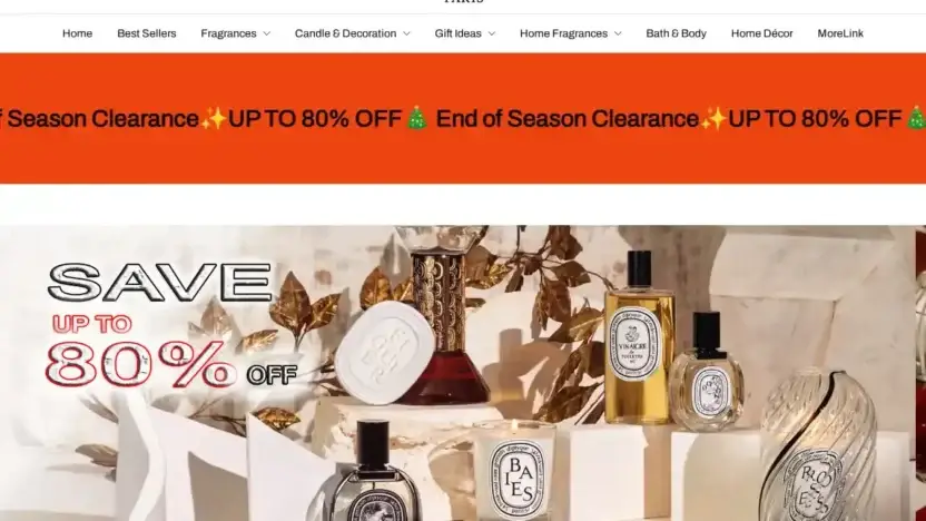 Screenshot of Non-Delivery scam website Diptyqueoutlet.com