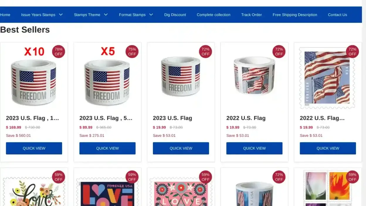 Screenshot of Non-Delivery scam website Disstampsonline.shop