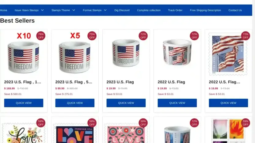 Screenshot of Non-Delivery scam website Disstampsonline.shop