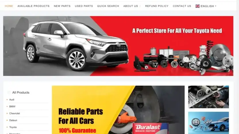 Screenshot of Automobile scam website Equipmentautofrance.com