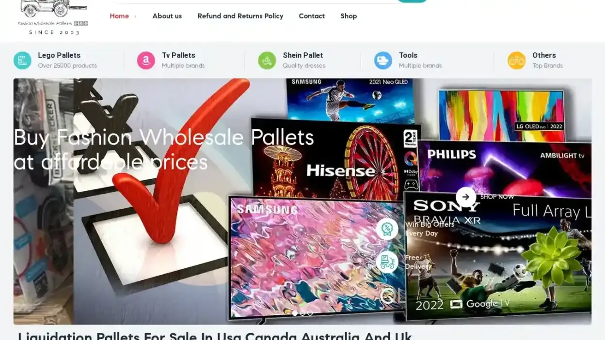 Screenshot of Liquidation scam website Fashionwholesalepallet.com