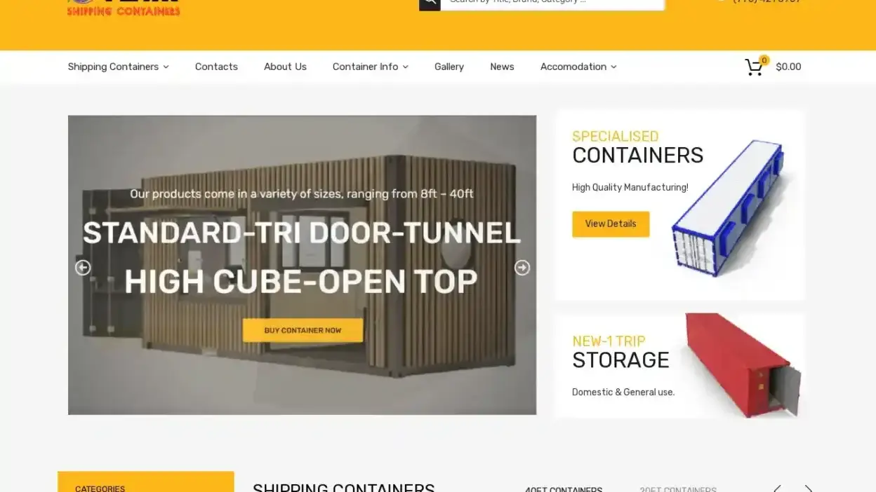 Screenshot of Container scam website Flaircontainers.com